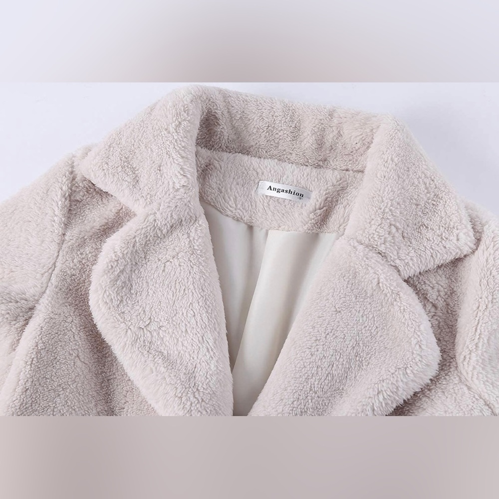 Light Beige Fuzzy Fleece Open Front Long Cardigan… - image 5